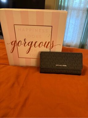Michael Kors Black MK Logo Continental Wallet with Gold Logo Plate